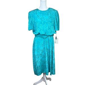 VTG 80s Stuart Alan Petites Floral Midi Dress Cottagecore Secretary Size 14P NEW